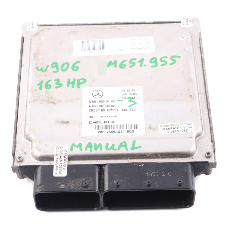 Mercedes Sprinter W906 OM651.955 163HP Engine Unit Module ECU A6519003403 Manual