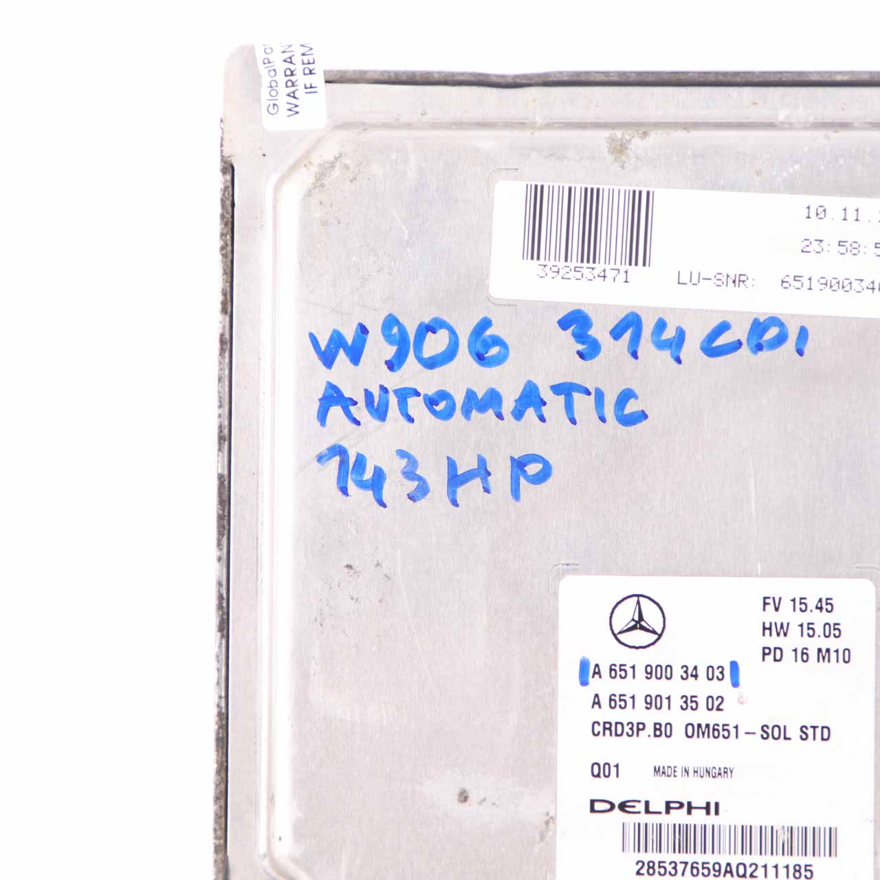 Mercedes W906 314 CDI OM651 143HP Engine Unit Module ECU Automatic A6519003403