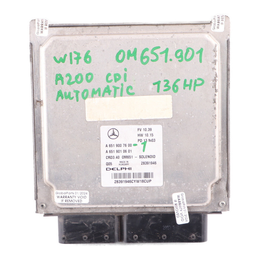 Mercedes W176 A200CDI OM651.901 136HP Engine Module ECU Kit A6519007600 Key Lock