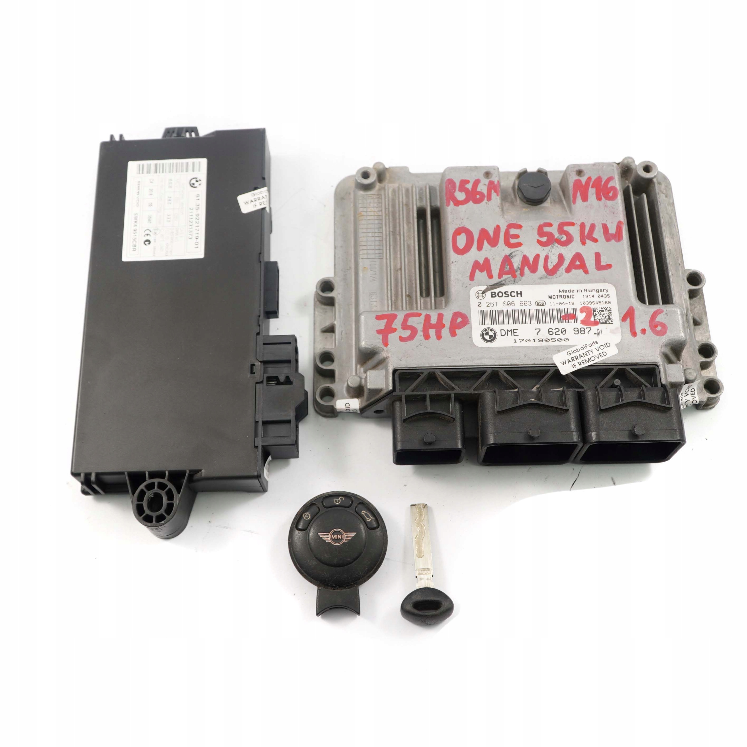 Mini R56 LCI One 55kW N16 1.6 75HP Engine ECU Kit DME CAS 3 + Key 7620987