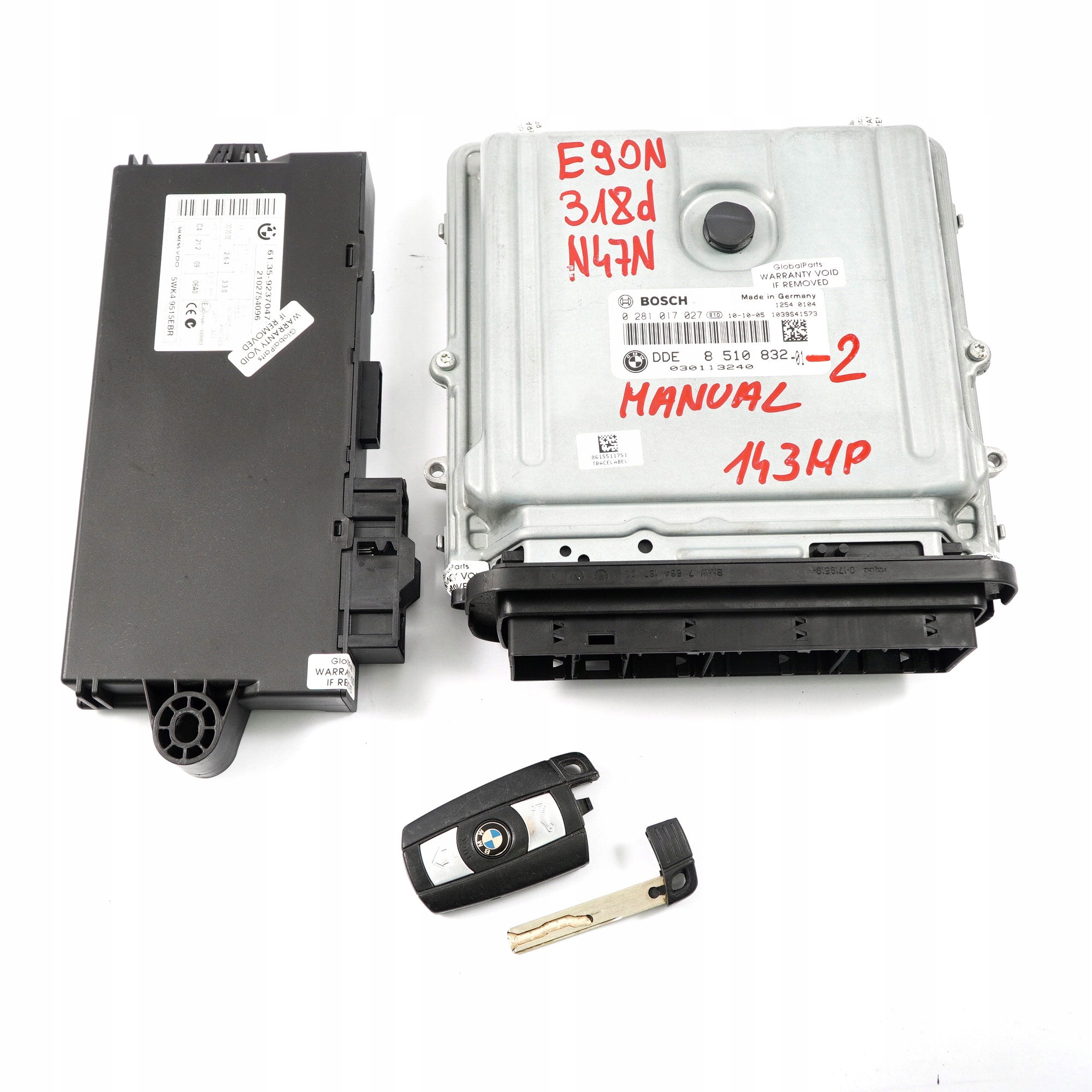 BMW E90 E91 LCI N47N 318d 143HP Engine ECU Kit DDE 8510832 CAS3 + Key Manual