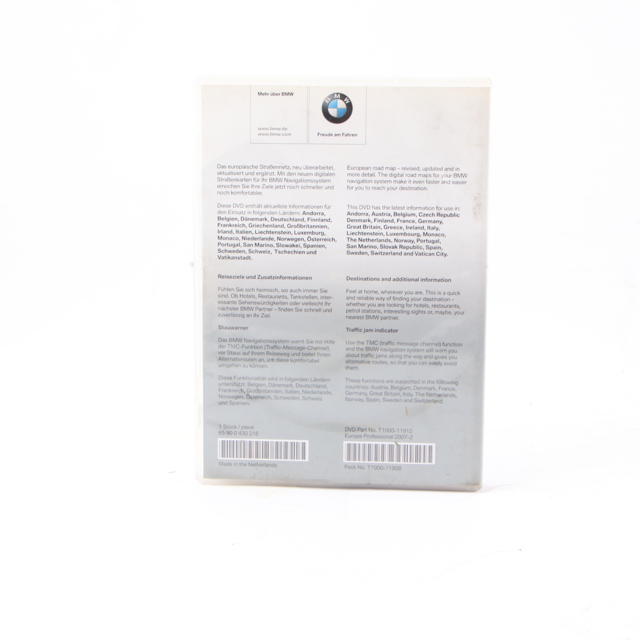 BMW Disc Professional Navigation 07-02 Navteq DVD Road Map Europe T1000-11912