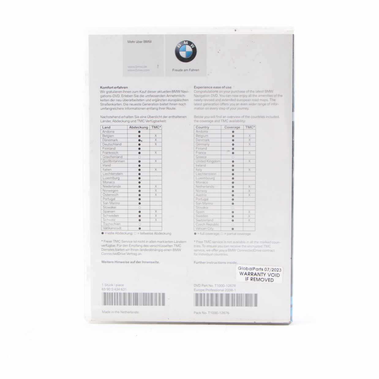 BMW Disc Professional Navigation 08-1 DVD Road Map Europe T1000-12678